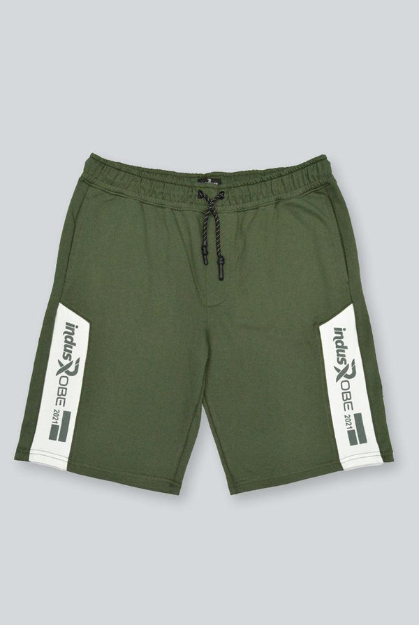 Olive Green Paneled Shorts for Men - IndusRobe
