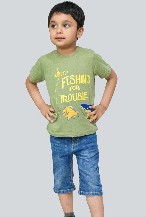 Olive Green Printed T- Shirt for Boys