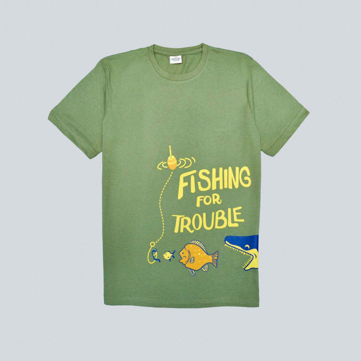 Olive Green Printed T- Shirt for Boys - IndusRobe