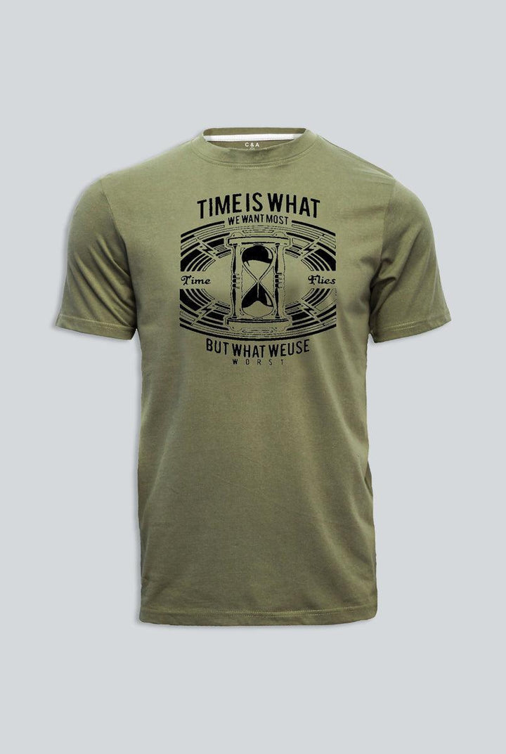 T&F Olive Green T-shirt for Men (Black Print)