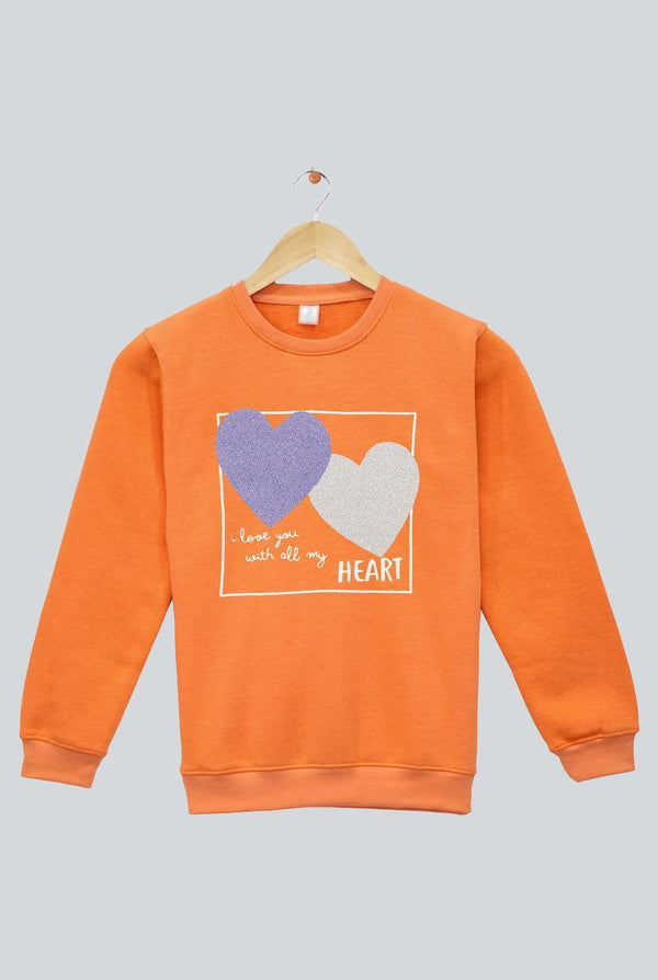Orange Printed Sweatshirt for Girls (Fleece) - IndusRobe
