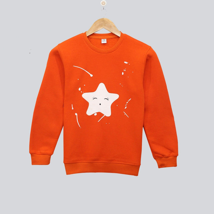 Orange With Star Print Sweatshirt for Boys (Fleece)
