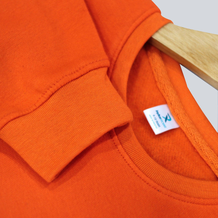 Orange With Star Print Sweatshirt for Girls (Fleece)