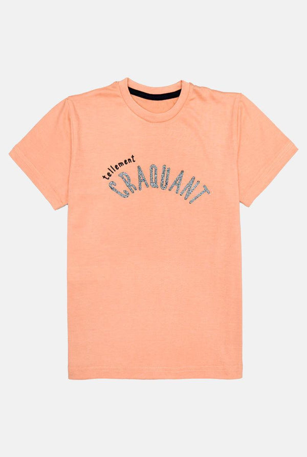 Peach Printed T-Shirt for Boys