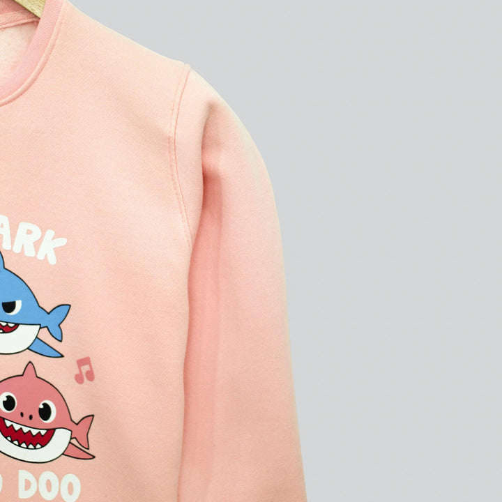 Peach With Baby Shark Print Sweatshirt for Girls (Fleece)