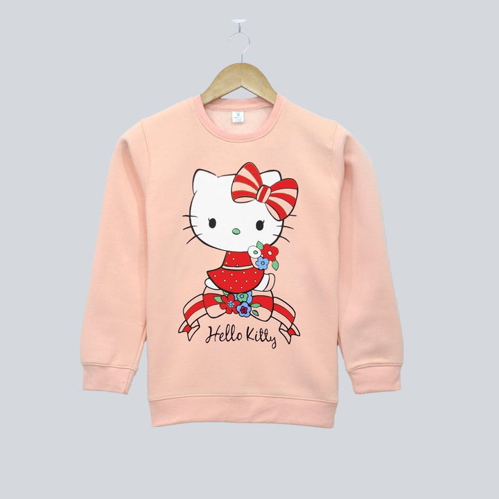 Peach With Hello Kitty Print Sweatshirt for Girls (Fleece)