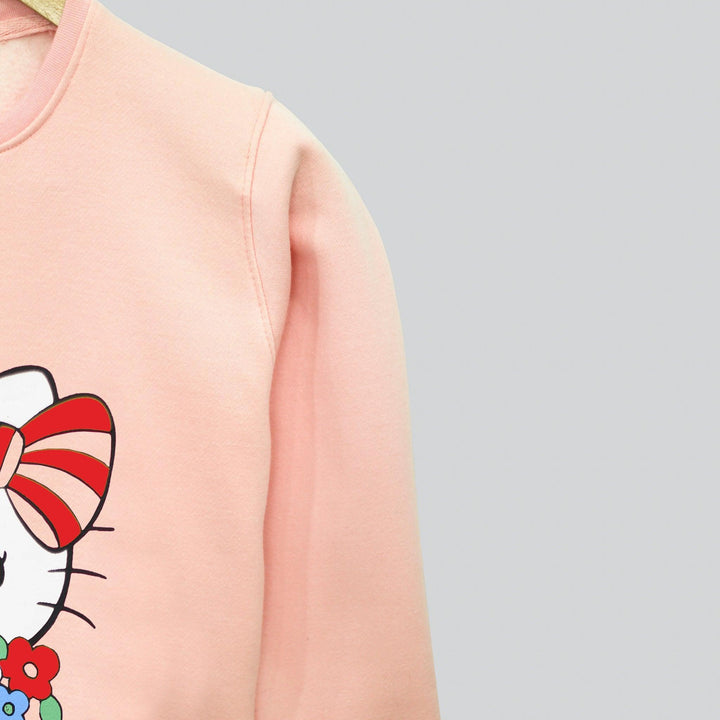 Peach With Hello Kitty Print Sweatshirt for Girls (Fleece)