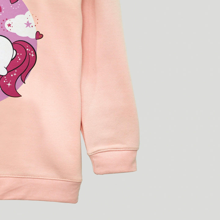Peach With Unicorn Print Sweatshirt for Girls (Fleece)