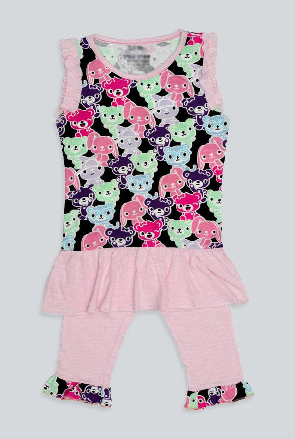 Pink Floral Printed Jersey Suit for Girl