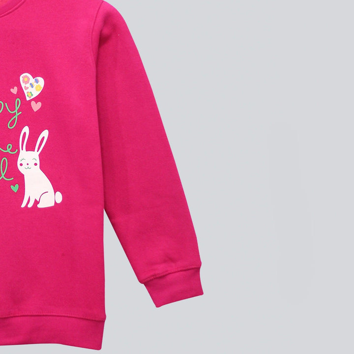Pink with Happy Little Girl Print Sweatshirt for Girls (Fleece)