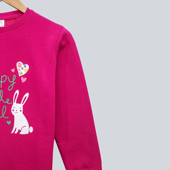 Pink with Happy Little Girl Print Sweatshirt for Girls (Fleece)