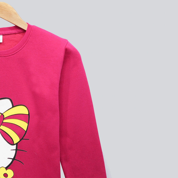 Pink With Hello Kitty Print Sweatshirt for Girls (Fleece)