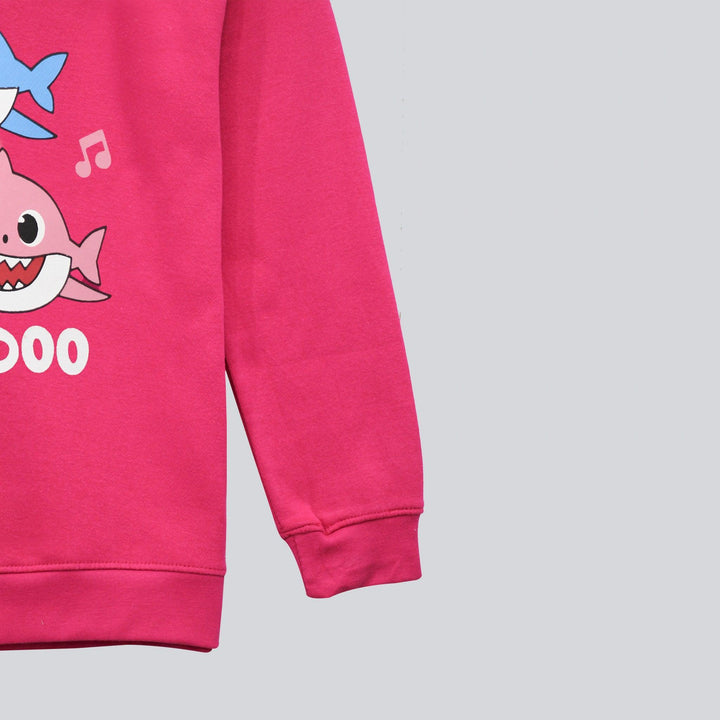 Pink With Baby Shark Print Sweatshirt for Girls (Fleece)