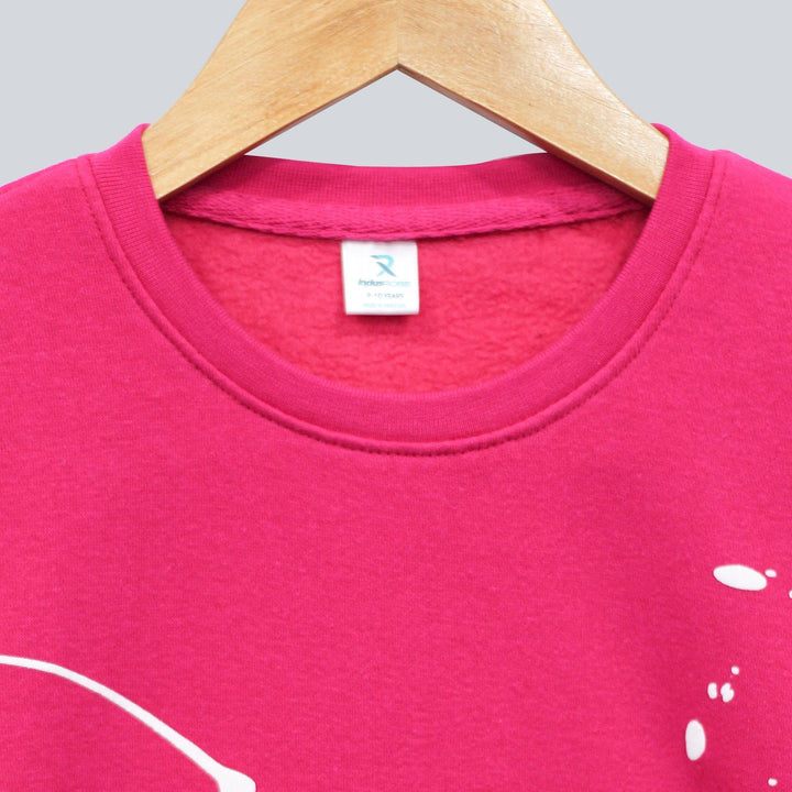 Pink With Star Print Sweatshirt for Girls (Fleece)