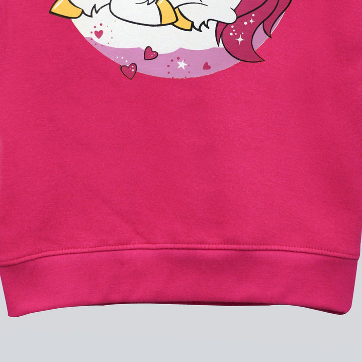 Pink With Unicorn Print Sweatshirt for Girls (Fleece)