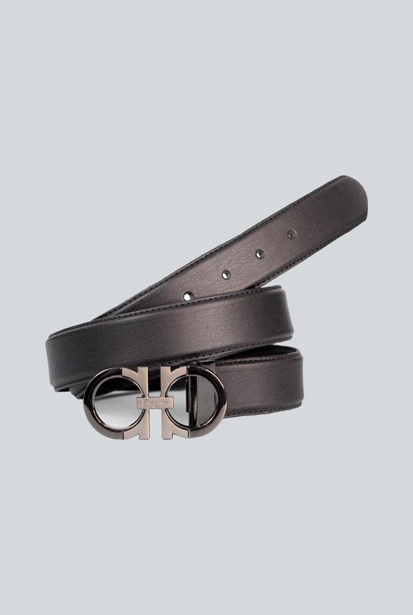Black plain Leather Belt with Black&Silver style Buckle