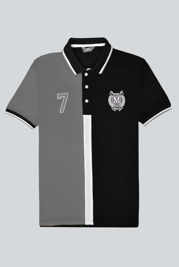 Grey & Black Paneled Polo Shirt for Men