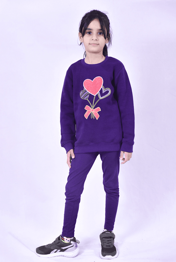 Purple Printed Fleece Sweatshirt for Girls - IndusRobe