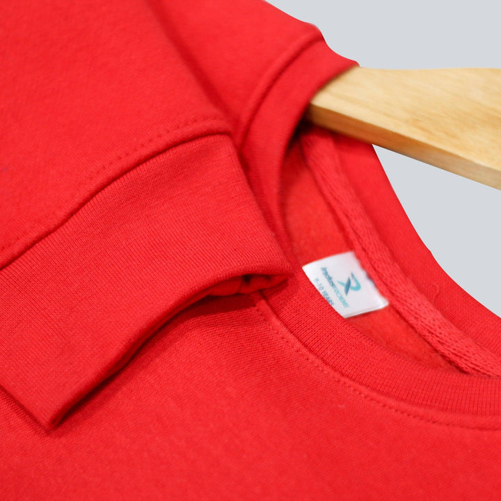 Red Bonjour Print Sweatshirt for Girls (Fleece)