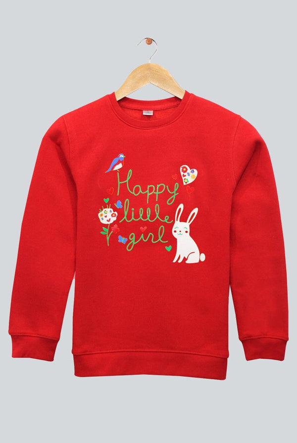 Red with Happy Little Girl Print Sweatshirt for Girls (Fleece)
