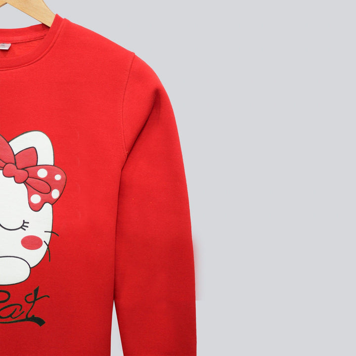 Red with Love Cat Print Sweatshirt for Girls (Fleece)