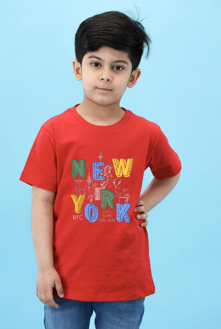 Red T-Shirt for Boys with New York Print