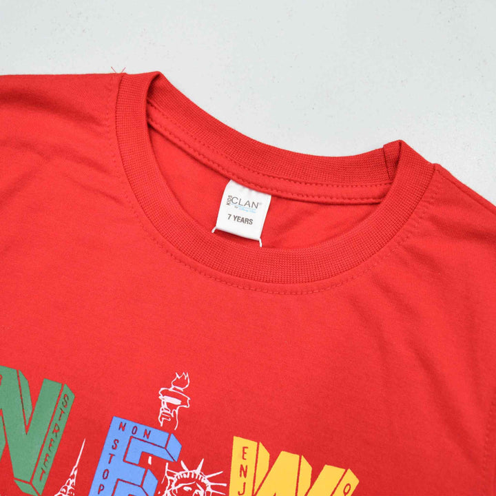 Red T-Shirt for Boys with New York Print - IndusRobe