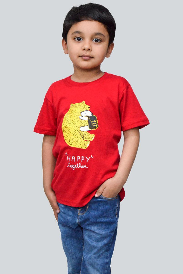 Red With Panda Printed T- Shirt for Boys