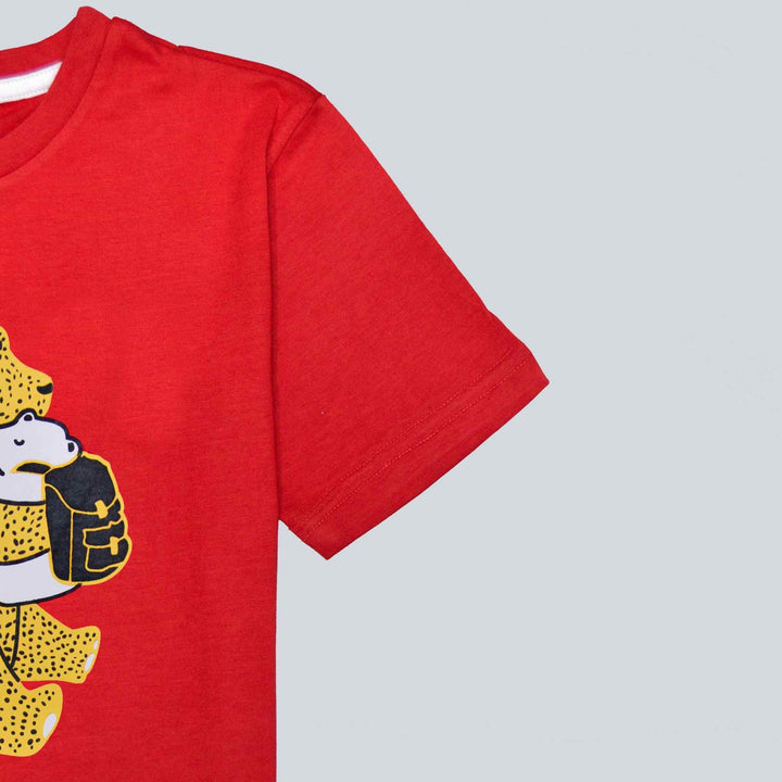 Red With Panda Printed T- Shirt for Boys - IndusRobe