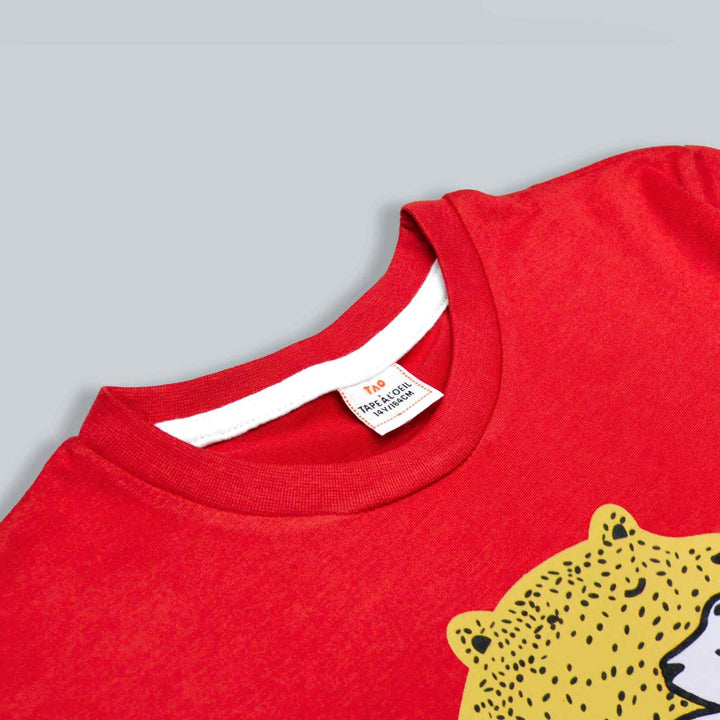 Red With Panda Printed T- Shirt for Boys - IndusRobe