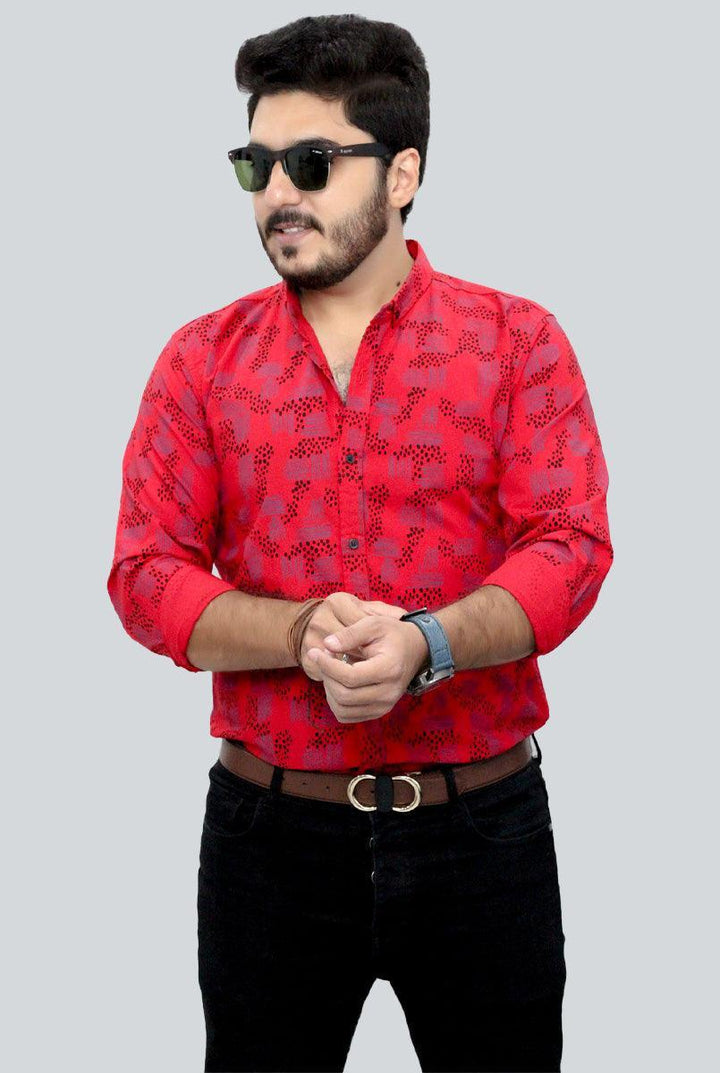 Red Black Dotted Print Casual Shirt for Men