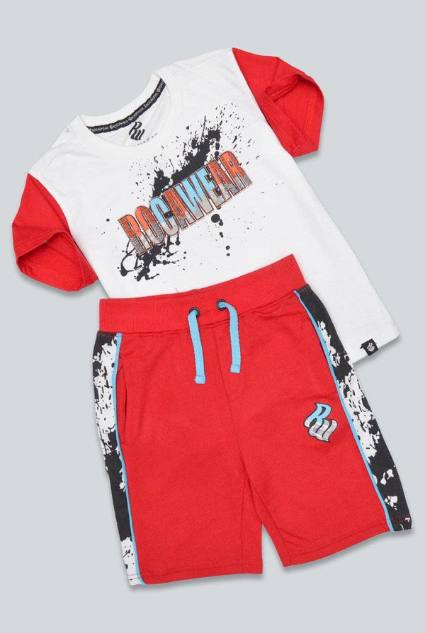 White & Red Printed Summer Suit for Boys