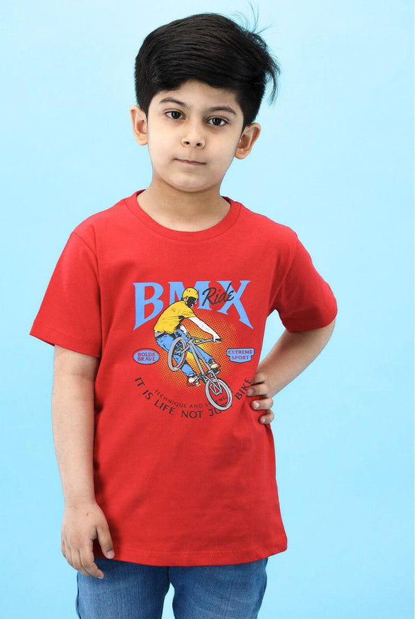 Red T-Shirt for Boys with BMX Ride Print
