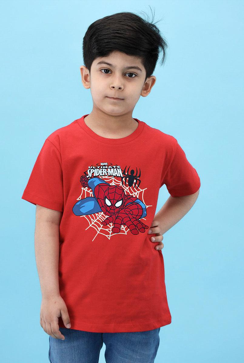 Red Spiderman Print T-Shirt for Boys – IndusRobe
