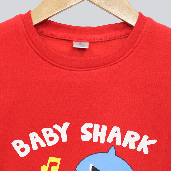 Red With Baby Shark Print Sweatshirt for Girls (Fleece)