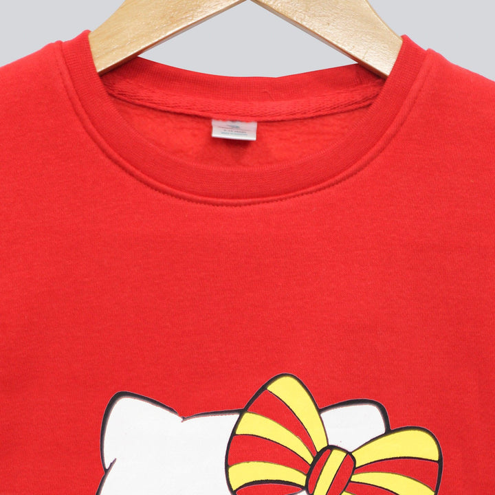 Red With Hello Kitty Print Sweatshirt for Girls (Fleece)