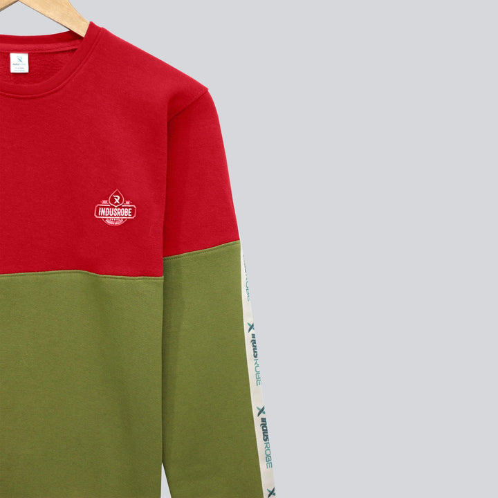 Red With Olive Green Pannel Sweatshirts for Boys (Fleece)
