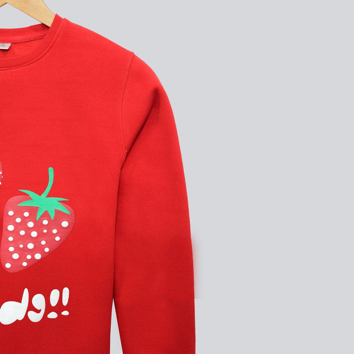 Red with Strawberry Print Sweatshirt for Girls (Fleece)