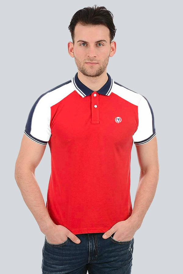 Red With white Panel Polo Shirts for Men (Pique)