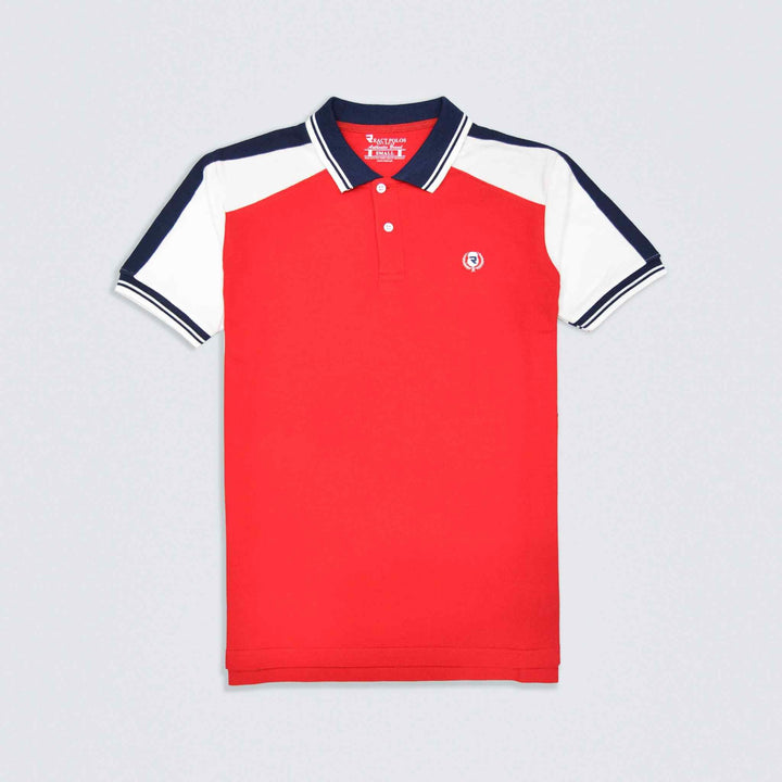 Red With white Panel Polo Shirts for Men (Pique) - IndusRobe