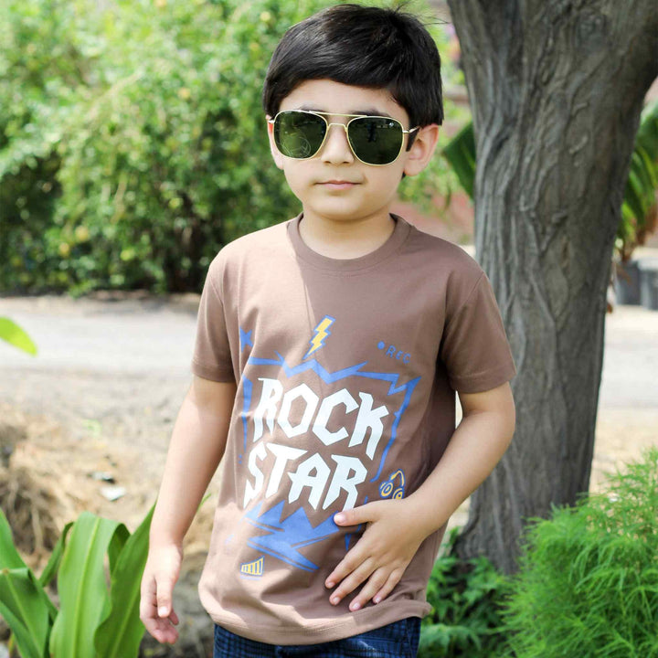 Rock Star Brown T-shirt for Boys - IndusRobe