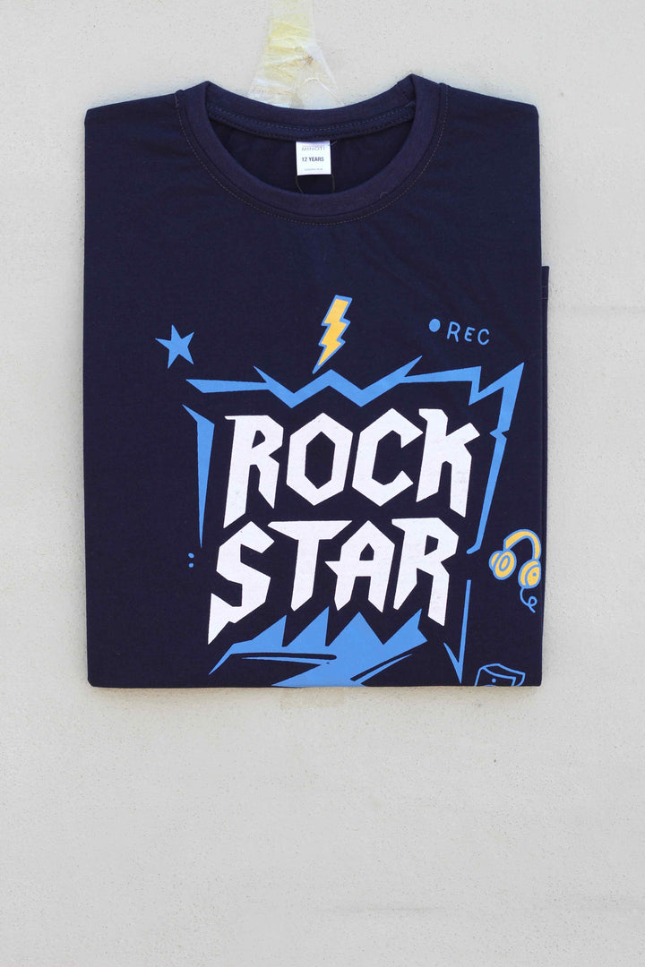 Rock Star Dark Blue T-shirt for Boys - IndusRobe
