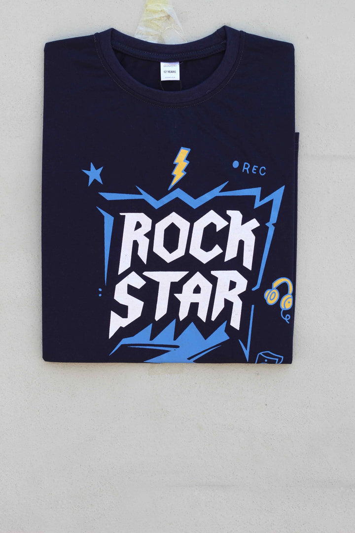 Rock Star Dark Blue T-shirt for Boys - IndusRobe