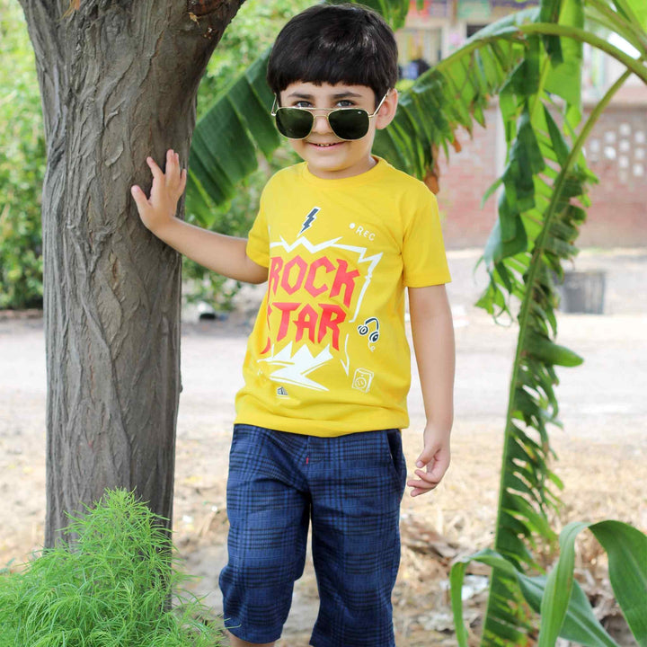Rock Star Yellow T-shirt for Boys - IndusRobe