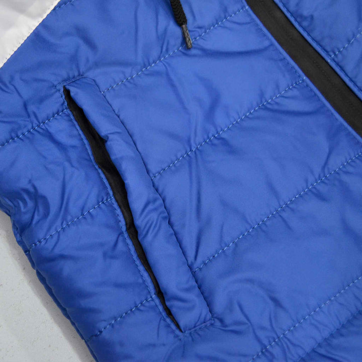 Royal Blue Sleeveless Puffer Jacket for Boys With Black & White Panel - IndusRobe