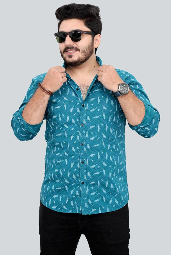 Sea Green Leaf Printed Casual Shirt for Men
