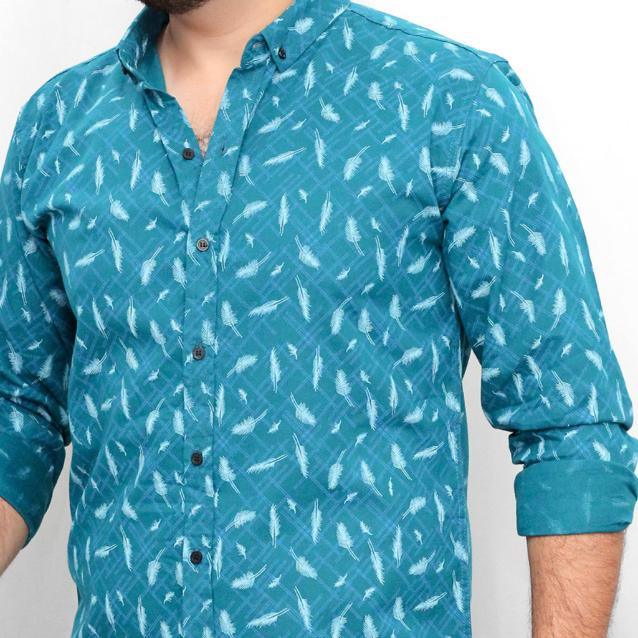 Sea Green Printed Casual Shirt for Men - IndusRobe