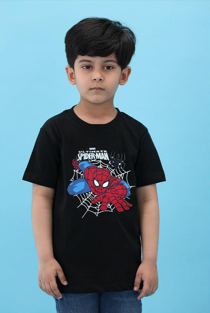 Black T-Shirt for Boys with Spider Man Print