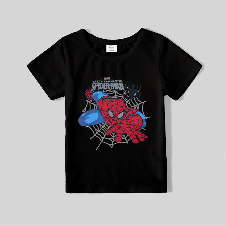 Black T-Shirt for Boys with Spider Man Print - IndusRobe