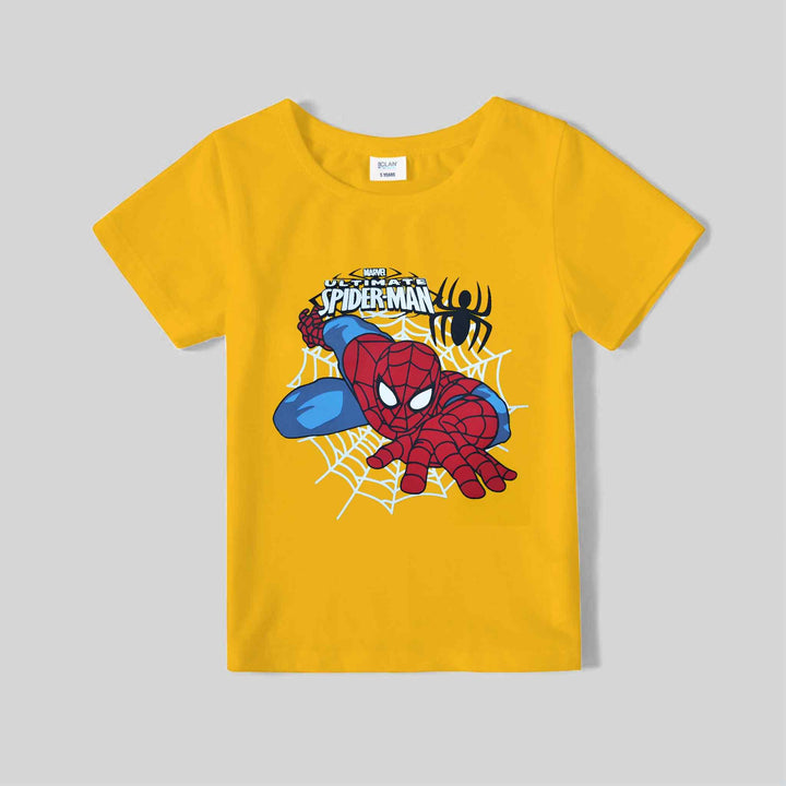 Yellow T-Shirt for Boys with Spider Man Print - IndusRobe